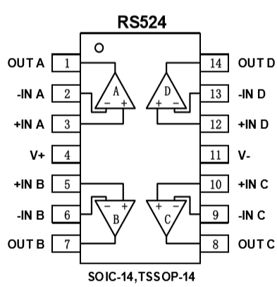 低噪声运算放大器RS 524脚位功能定义图 低噪声运算放大器RS 524脚位功能定义图